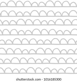 Cute abstract seamless pattern scallops grey on white background