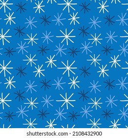 Cute abstract seamless pattern with stars. Doodle snowflakes background. 