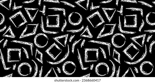 Cute abstract seamless pattern stroke for kids in Memphis style. Geometric monochrome hand drawn print, textile, wallpaper.