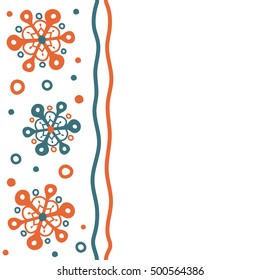 Cute abstract seamless snowflakes vector design on white background. Flat snow doodle icons, snow flakes silhouette in orange colors for christmas banner, cards. New year snowflake with copy space.