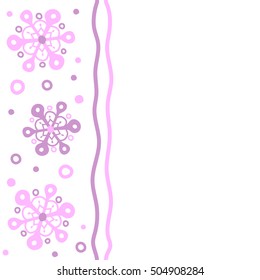 Cute abstract seamless snowflakes vector design on white background. Flat snow doodle icons, snow flakes silhouette in violet colors for christmas banner, cards. New year snowflake with copy space.