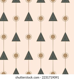 Cute abstract seamless vector pattern background illustration with stripes, triangles and circles geometric shapes