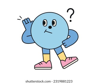 Cute abstract shapes characters. The blue circle is curiously listening to the news with its hand over its ear and tilted.