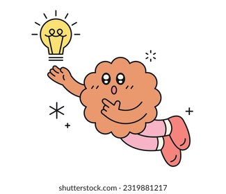 Cute abstract shapes characters. A cookie shaped figure is holding a light bulb in one hand and thinking of a creative idea.