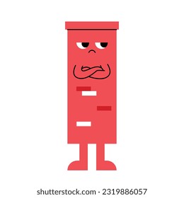 Cute abstract shapes characters. A red square chimney stands with a disgruntled expression on its face.