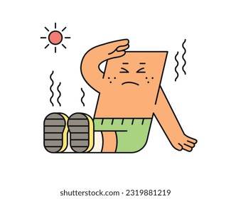 Cute abstract shapes characters. Tired of the hot summer, the square collapsed.