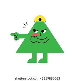 Cute abstract shapes characters. A triangular policeman blows a whistle to give a warning.