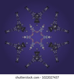 Cute abstract snowflake vector design on violet, gray and neutral colors. Flat snow doodle icons, snow flakes silhouette for christmas banner, cards. New year snowflake.