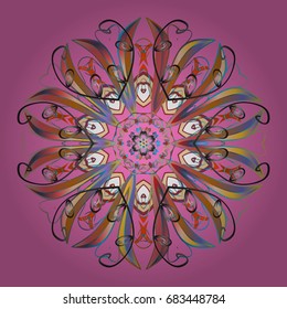 Cute abstract snowflake vector design on colorful background. Flat snow doodle icons, snow flakes silhouette in colors for christmas banner, cards. New year snowflake.