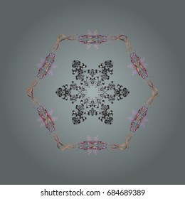 Cute abstract snowflake vector design on colorful background. Flat snow doodle icons, snow flakes silhouette in colors for christmas banner, cards. New year snowflake.