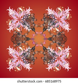 Cute abstract snowflake vector design on colorful background. Flat snow doodle icons, snow flakes silhouette in colors for christmas banner, cards. New year snowflake.