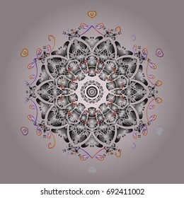 Cute abstract snowflake vector design on colorful background. Flat snow doodle icons, snow flakes silhouette in colors for christmas banner, cards. New year snowflake.