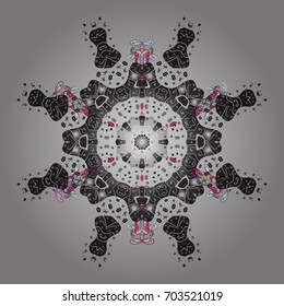 Cute abstract snowflake vector design on colored background. Flat snow doodle icons, snow flakes silhouette in colors for christmas banner, cards. New year snowflake.