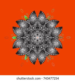 Cute abstract snowflake vector design on orange, gray and brown colors. Flat snow doodle icons, snow flakes silhouette for christmas banner, cards. New year snowflake.