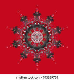 Cute abstract snowflake vector design. Flat snow doodle icons, snow flakes silhouette in red, gray and neutral colors for christmas banner, cards. New year snowflake.