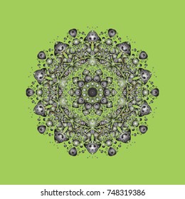 Cute abstract snowflake vector design on colored background. Flat snow doodle icons, snow flakes silhouette in colors for christmas banner, cards. 