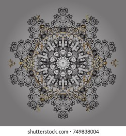 Cute abstract snowflake vector design. Flat snow doodle icons, snow flakes silhouette in gray, brown and neutral colors for christmas banner, cards. New year snowflake.