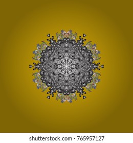 Cute abstract snowflake vector design on yellow, gray and neutral colors. Flat snow doodle icons, snow flakes silhouette for christmas banner, cards. New year snowflake.