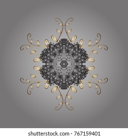 Cute abstract snowflake vector design on gray and yellow colors. Flat snow doodle icons, snow flakes silhouette for christmas banner, cards. New year snowflake.