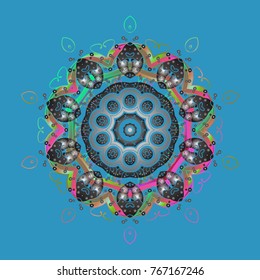 Cute abstract snowflake vector design. Flat snow doodle icons, snow flakes silhouette in blue, gray and green colors for christmas banner, cards. New year snowflake.