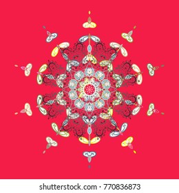 Cute abstract snowflake vector design. Flat snow doodle icons, snow flakes silhouette in red, gray and white colors for christmas banner, cards. New year snowflake.