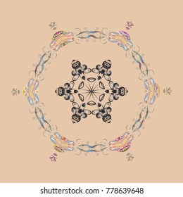 Cute abstract snowflake vector design. Flat snow doodle icons, snow flakes silhouette in beige, gray and blue colors for christmas banner, cards. New year snowflake.