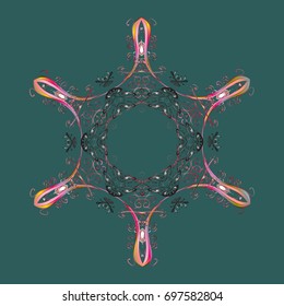 Cute abstract snowflakes vector design on colorful background. Flat snow doodle icons, snow flakes silhouette in colors for christmas banner, cards. New year snowflake.