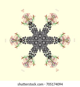 Cute abstract snowflakes vector design on colorful background. Flat snow doodle icons, snow flakes silhouette in colors for christmas banner, cards. New year snowflake.