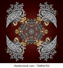 Cute abstract snowflakes vector design on red background. Flat snow doodle icons, snow flakes silhouette in colors for christmas banner, cards. New year snowflake.
