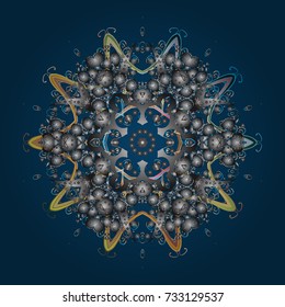 Cute abstract snowflakes vector design on blue, gray and beige colors. Flat snow doodle icons, snow flakes silhouette in blue, gray and beige colors for christmas banner, cards. New year snowflake.