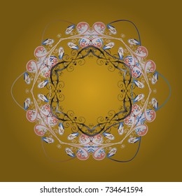 Cute abstract snowflakes vector design on yellow, neutral and white colors. Flat snow doodle icons, snow flakes silhouette for christmas banner, cards. New year snowflake.