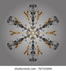 Cute abstract snowflakes vector design on gray, brown and beige colors. Flat snow doodle icons, snow flakes silhouette for christmas banner, cards. New year snowflake.