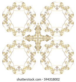 Cute abstract snowflakes vector pattern. Flat snow doodle icons, snow flakes silhouette for christmas banner, cards. New year 2018 golden snowflake on white background.