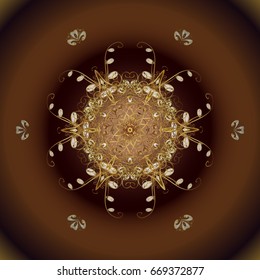 Cute abstract snowflakes vector pattern. Flat snow doodle icons, snow flakes silhouette for christmas banner, cards. New year 2019 golden snowflake on colorful background.