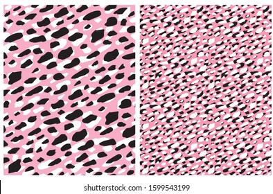 Cute Abstract Spots Seamless Vector Pattern. White and Black Irregular Brush Dots on a Light Pink Background. Abstract Wild Animal Skin Vector Print ideal for Fabric, Textile, Wrapping Paper, Cover.