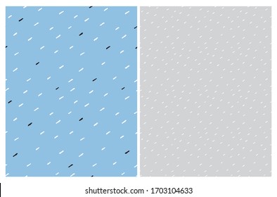 Cute Abstract Spots Seamless Vector Pattern. White Irregular Freehand Brush Lines on a Blue and Gray Backgrounds. Funny Infantile Style Repeatable Geometric Design.
