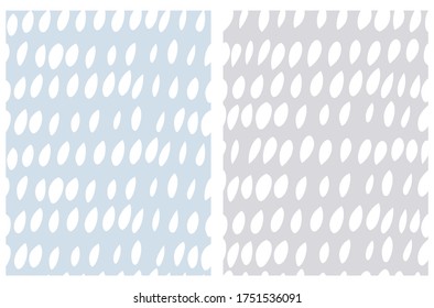 Cute Abstract Spots Seamless Vector Pattern. White Irregular Brush Spots Iolated on a Light Gray and Light Blue Backgrounds. Lovely Pastel Color Delicate Layouts. Funny Infantile Style Design.