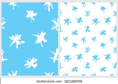 Cute Abstract Spots Vector Pattern. Freehand Irregular Brush Spots on a Light Blue and White Backgrounds. Simple Geometric Layouts. Funny Infantile Style Design.