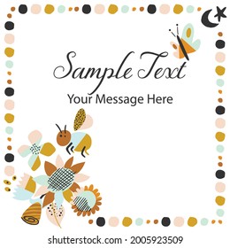 Cute Abstract Stylized Nature Elements Vector Frame Background