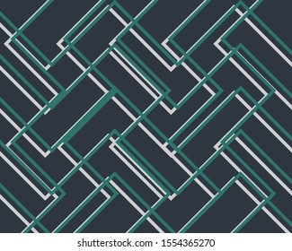 Cute abstract texture in green and grey lines on navy background.Vector illustration
