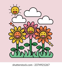 Cute abstract trendy bright flower vector element on a pink background. Indoor interior design items.Vector illustration background
