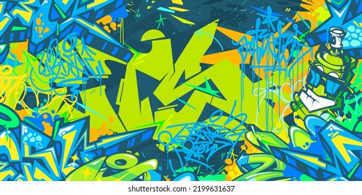 Cute Abstract Urban Street Art Graffiti Style Vector Illustration Background Template