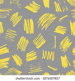 Cuto vector abstracto iluminado amarillo y gris final texturizado forma cuadrada de garabato dibujado a mano sin fisuras. Textura de moda para el diseño textil, papel de envoltura, superficie, papel de pared, fondo