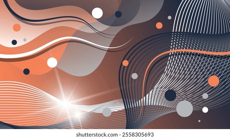 Cute abstract wallpaper in warm colors. Fractal composition of chaotically overlapping shapes, stripes, flashes of light, intertwining lines and mixing colors. Template for your projects. Vector.