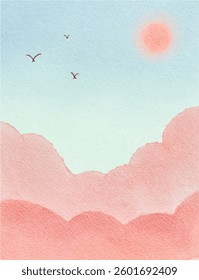 cute abstract watercolor painting illustration of colorful soft pastel sky and cloud background wallpaper