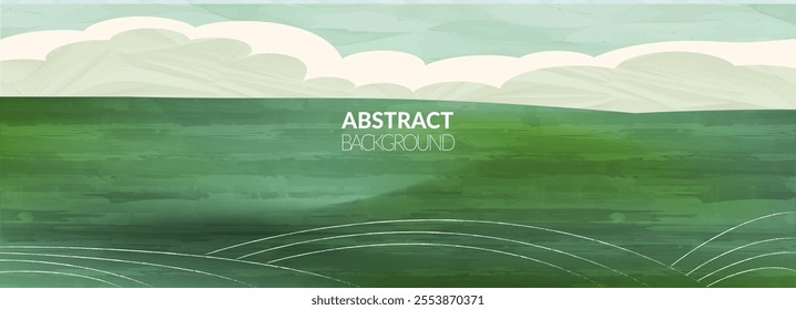 Cute abstract watercolor vector design of colorful countryside scene with green vineyard, grassland, farm field. Organic, agricultural pattern creates a vibrant summer tale of nature and ecology