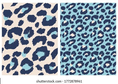 Cute Abstract Wild Animal Skin Vector Pattern. Dark Blue Brush Irregular Spots Isolated on a Cream and Light Blue Backgrounds. Leopard Skin Vector Print. Simple Wild Cat Fur Backdrop.