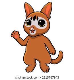 Cute abyssinian cat cartoon waving hand