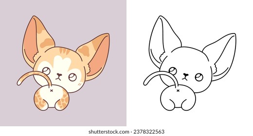 Cute Abyssinian Kitten Clipart for Coloring Page and Illustration. Happy Clip Art Baby Cat. Happy Vector Illustration of a Kawaii Animal for Stickers, Baby Shower, Coloring Pages. 