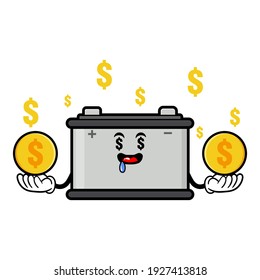 cute accu cartoon mascot character funny expression with money eye and holding gold coin